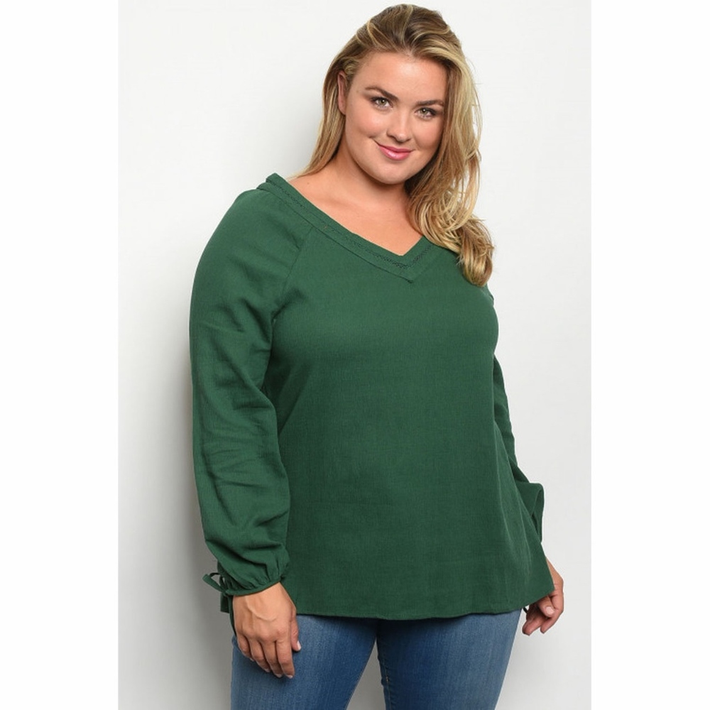 Plus Size Curvy (1X,2X,3X) Emerald Green Blouse